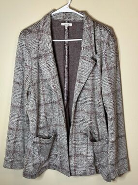 Maurices Gray & Burgundy Plaid Open-Front Blazer - XXL P2P 24” Length 29”